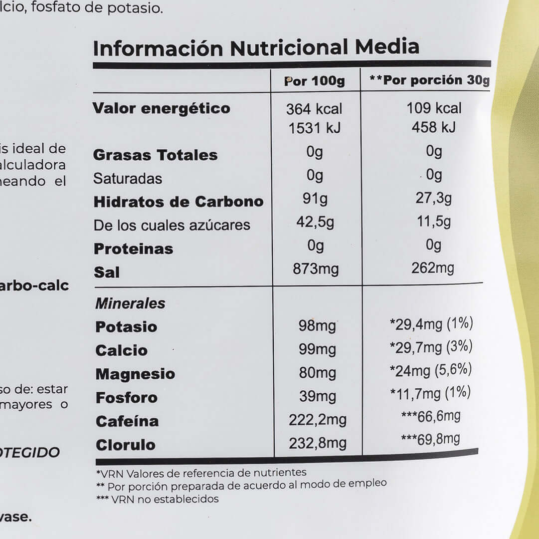 Bebida Deportiva de Carbohidratos y Electrolitos con Cafeína de Mate Verde - 1Kg