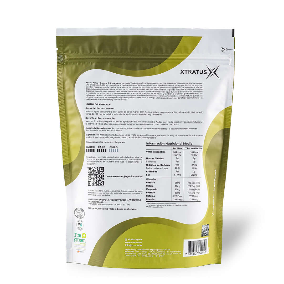 Bebida Deportiva de Carbohidratos y Electrolitos con Cafeína de Mate Verde - 1Kg