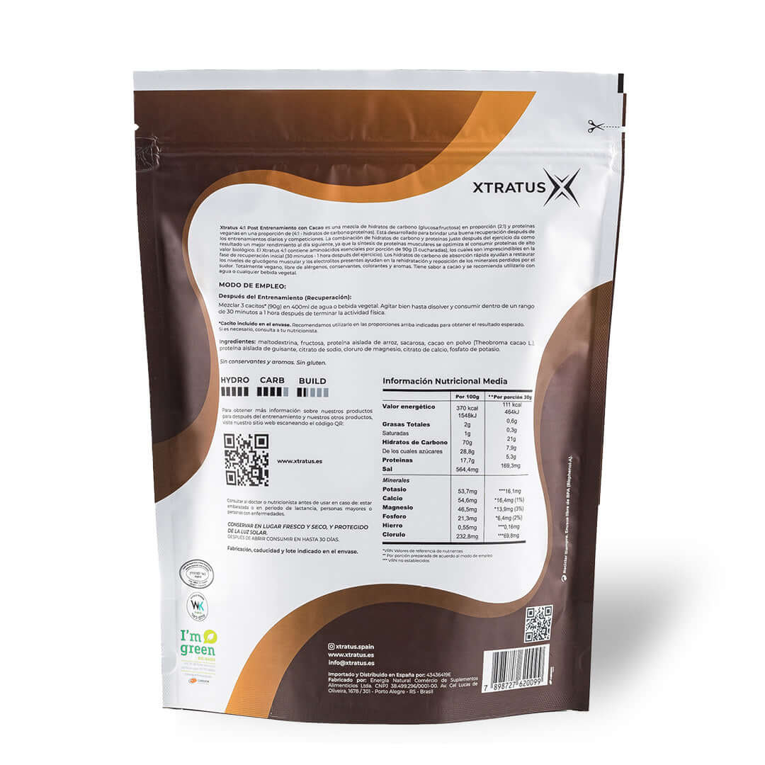 Bebida Recuperadora 4:1 con Carbohidratos y Proteínas Veganas con Cacao - 1Kg