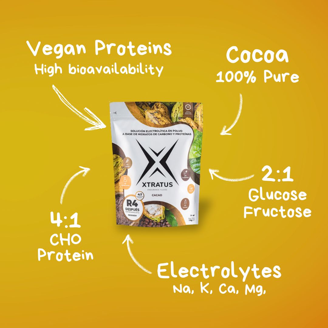 Recovery 4:1 - Mix of Carbohydrates, Electrolytes, Vegan Proteins and Cocoa - 1Kg