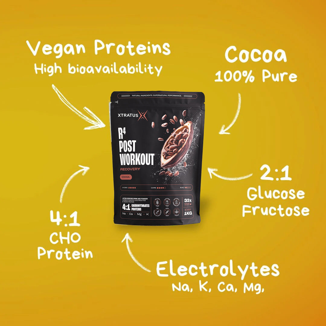 RECUPERADOR 4:1 - MIX DE CARBOHIDRATOS, ELECTROLITOS, PROTEÍNAS VEGANAS Y CACAO - 1KG